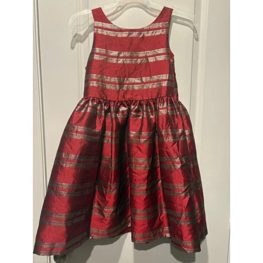 OshKosh Bgosh Girls Red & Gold Striped Holiday Dress Size 12 Polyester/Cotton‎